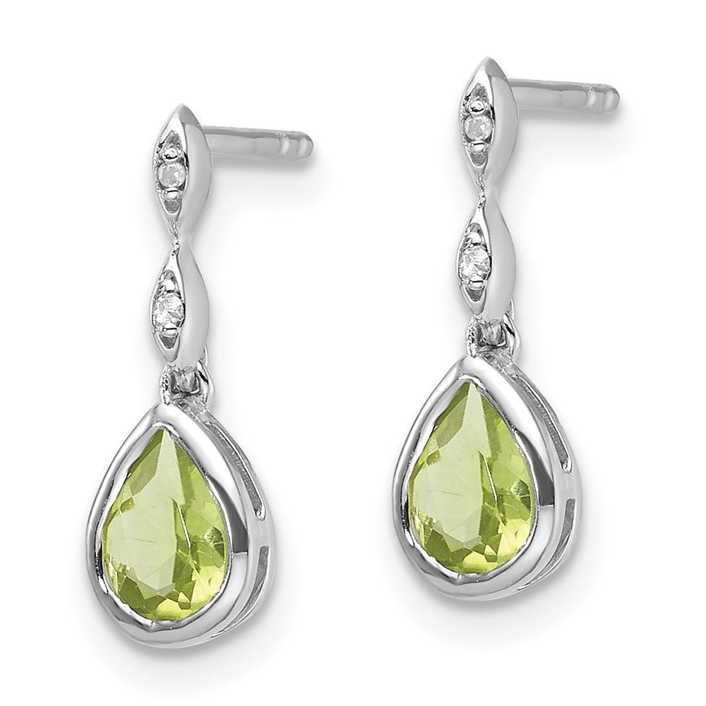 QW370PE White Ice Sterling Silver Rhodium-plated Diamond and Peridot Teardrop Post Dangle Earrings