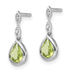 QW370PE White Ice Sterling Silver Rhodium-plated Diamond and Peridot Teardrop Post Dangle Earrings