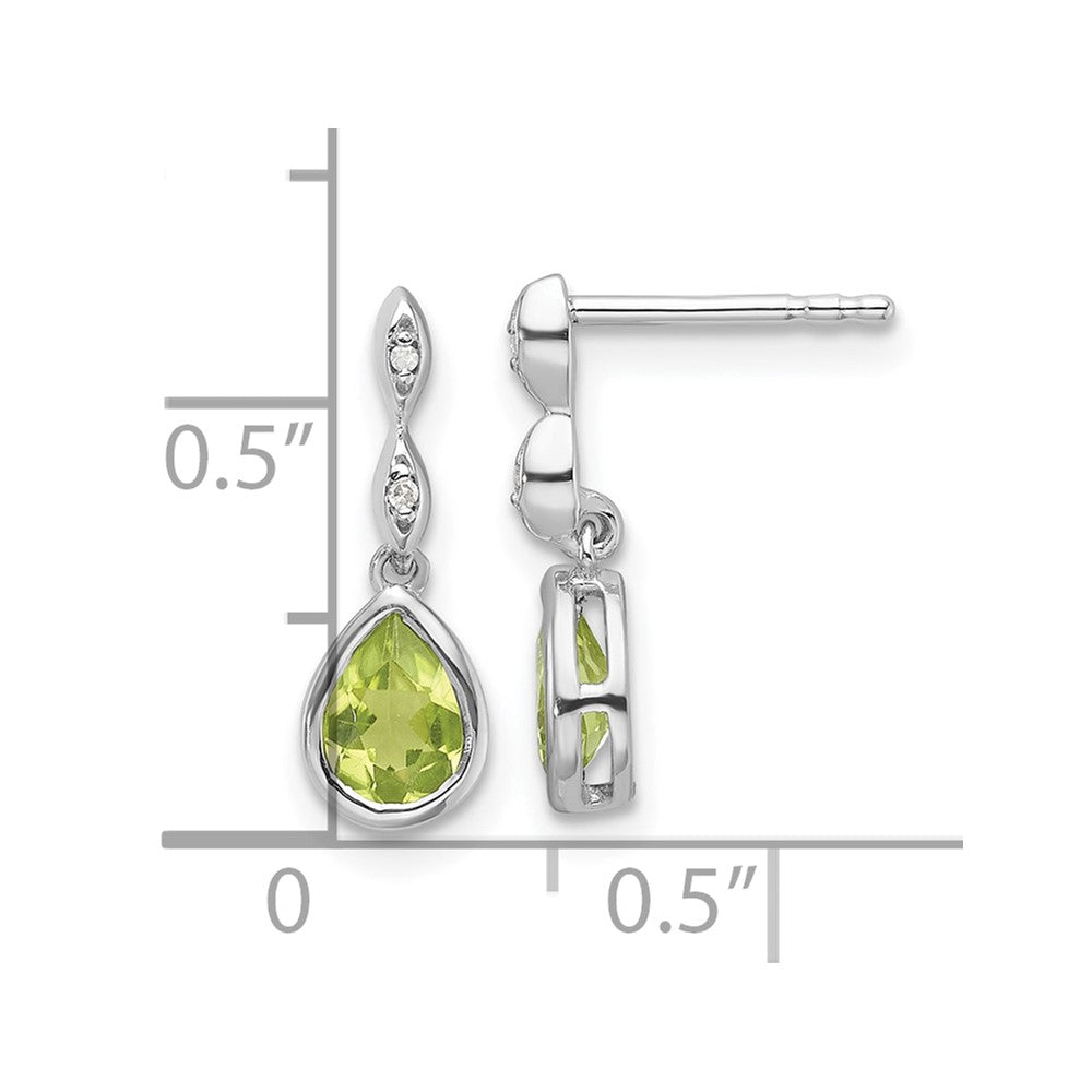 QW370PE White Ice Sterling Silver Rhodium-plated Diamond and Peridot Teardrop Post Dangle Earrings