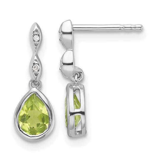 QW370PE White Ice Sterling Silver Rhodium-plated Diamond and Peridot Teardrop Post Dangle Earrings