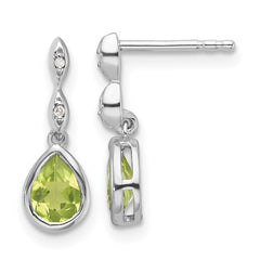 QW370PE White Ice Sterling Silver Rhodium-plated Diamond and Peridot Teardrop Post Dangle Earrings