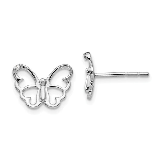 QW384 White Ice Sterling Silver Rhodium-plated Diamond Butterfly Post Earrings