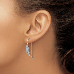 QW402 White Ice Sterling Silver Rhodium-plated Diamond Feather Dangle Earrings