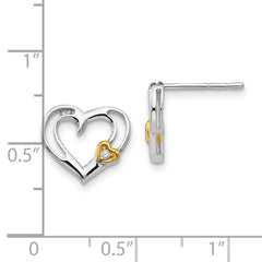 QW407 White Ice Sterling Silver Rhodium-plated Gold-tone Diamond Heart Post Earrings
