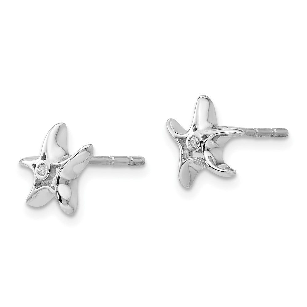 QW411 White Ice Sterling Silver Rhodium-plated Diamond Starfish Post Earrings