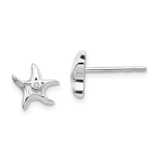 QW411 White Ice Sterling Silver Rhodium-plated Diamond Starfish Post Earrings