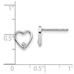 QW418 White Ice Sterling Silver Rhodium-plated Diamond Open Heart Post Earrings