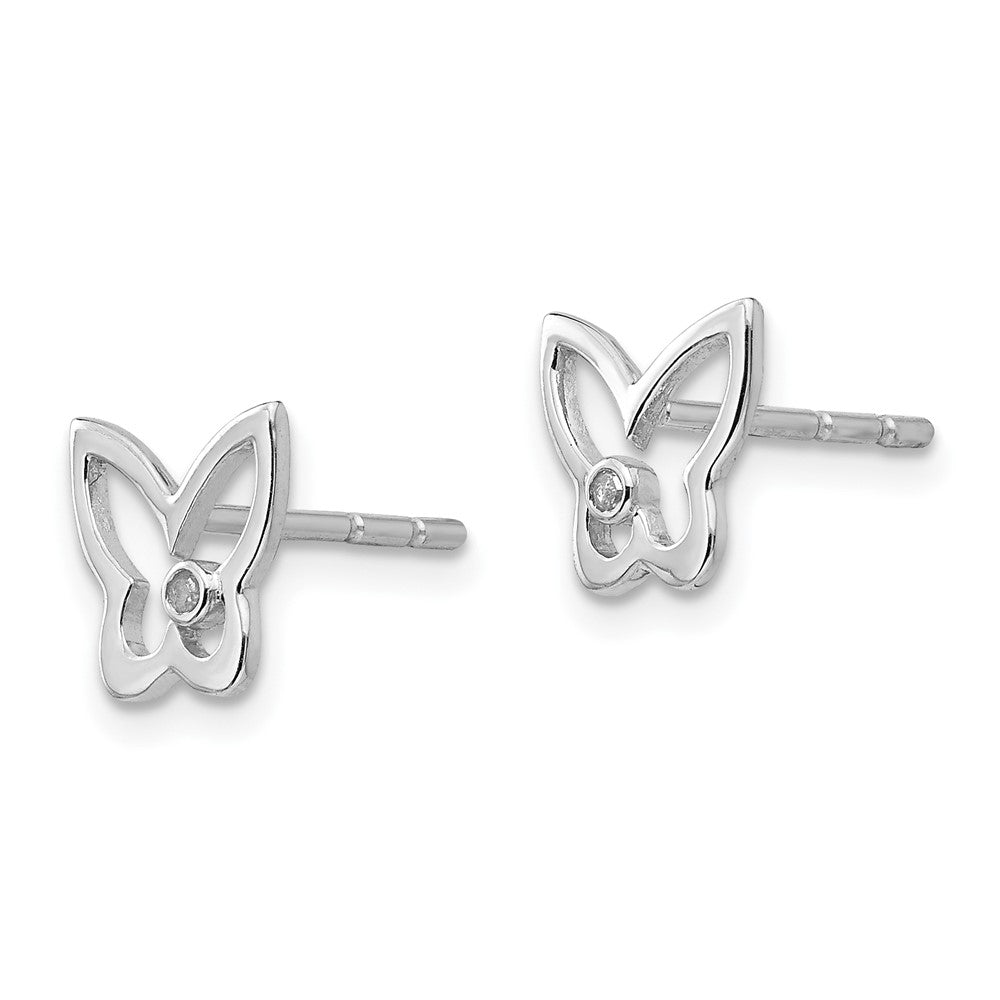 QW419 White Ice Sterling Silver Rhodium-plated Diamond Butterfly Post Earrings