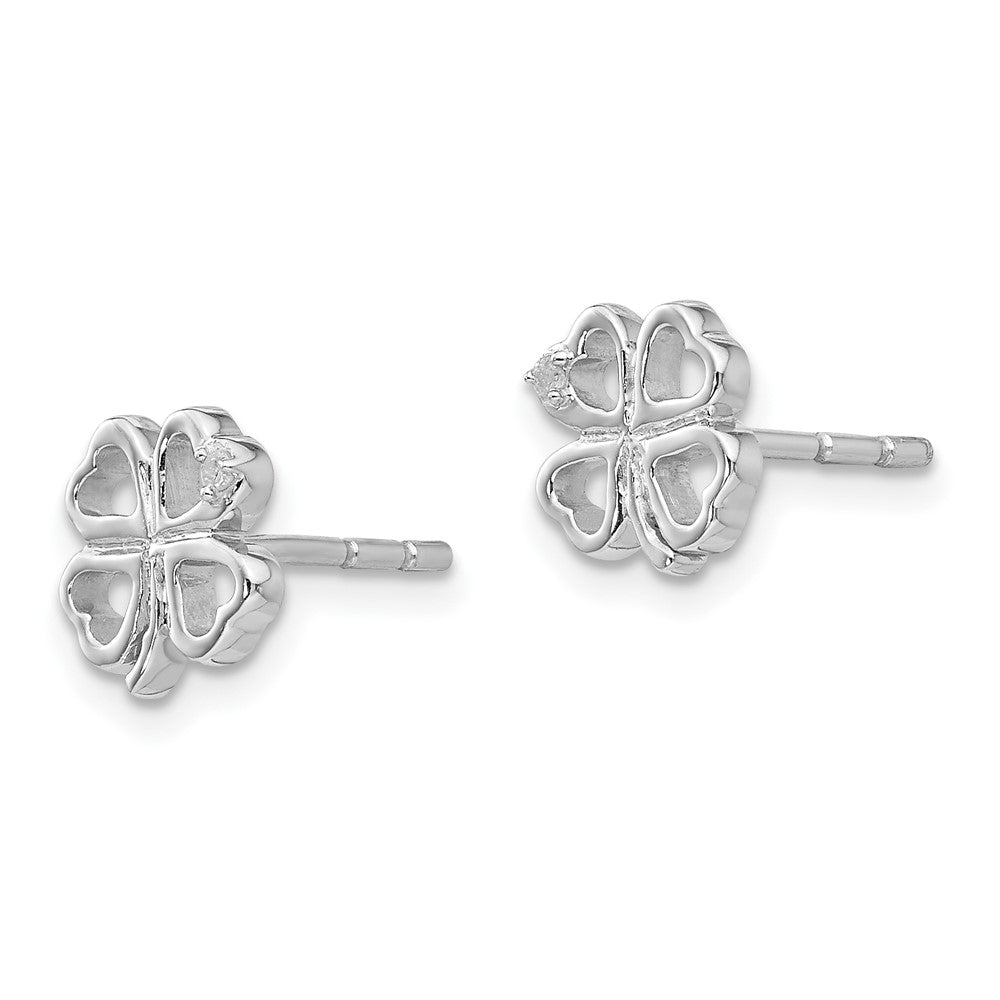 QW420 White Ice Sterling Silver Rhodium-plated Diamond Clover Post Earrings
