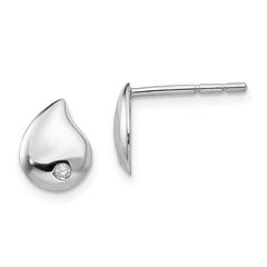QW422 White Ice Sterling Silver Rhodium-plated Diamond Teardrop Post Earrings