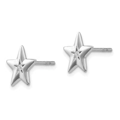 QW424 White Ice Sterling Silver Rhodium-plated Diamond Star Post Earrings