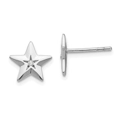 QW424 White Ice Sterling Silver Rhodium-plated Diamond Star Post Earrings