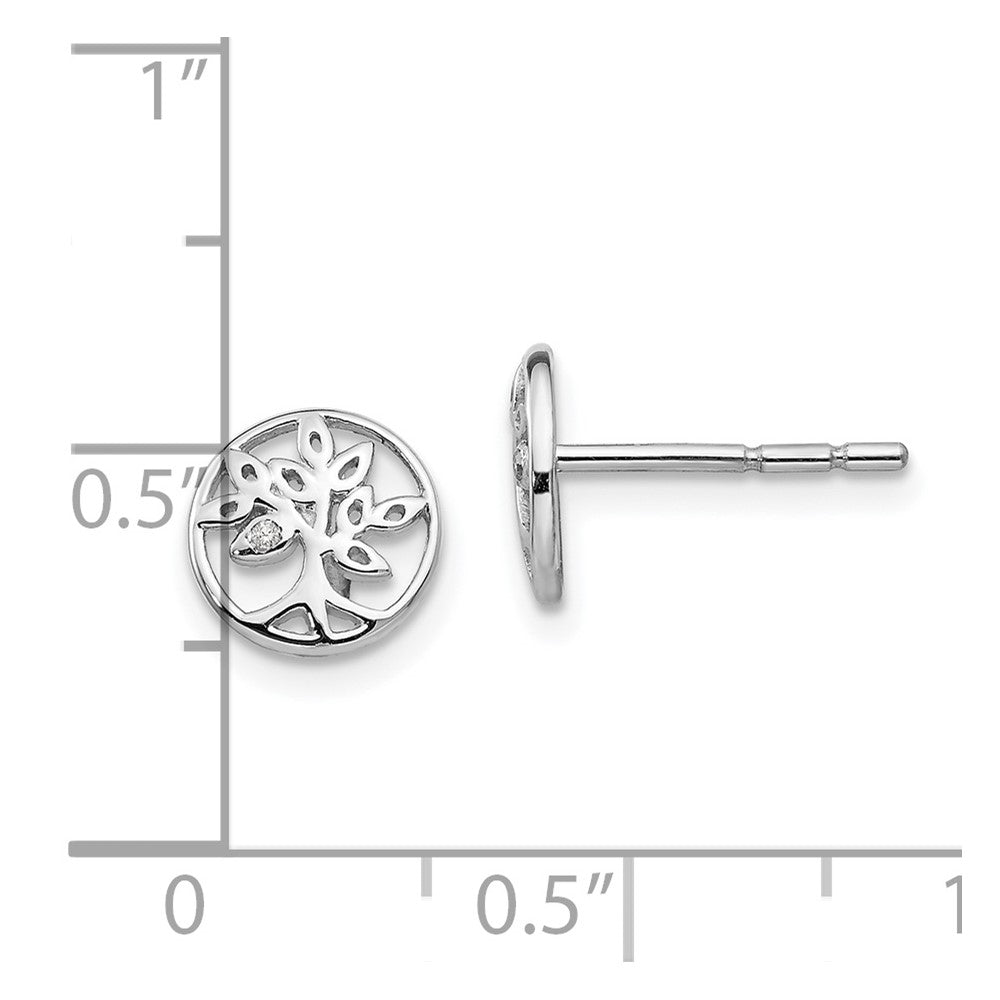 QW425 White Ice Sterling Silver Rhodium-plated Diamond Tree Post Earrings