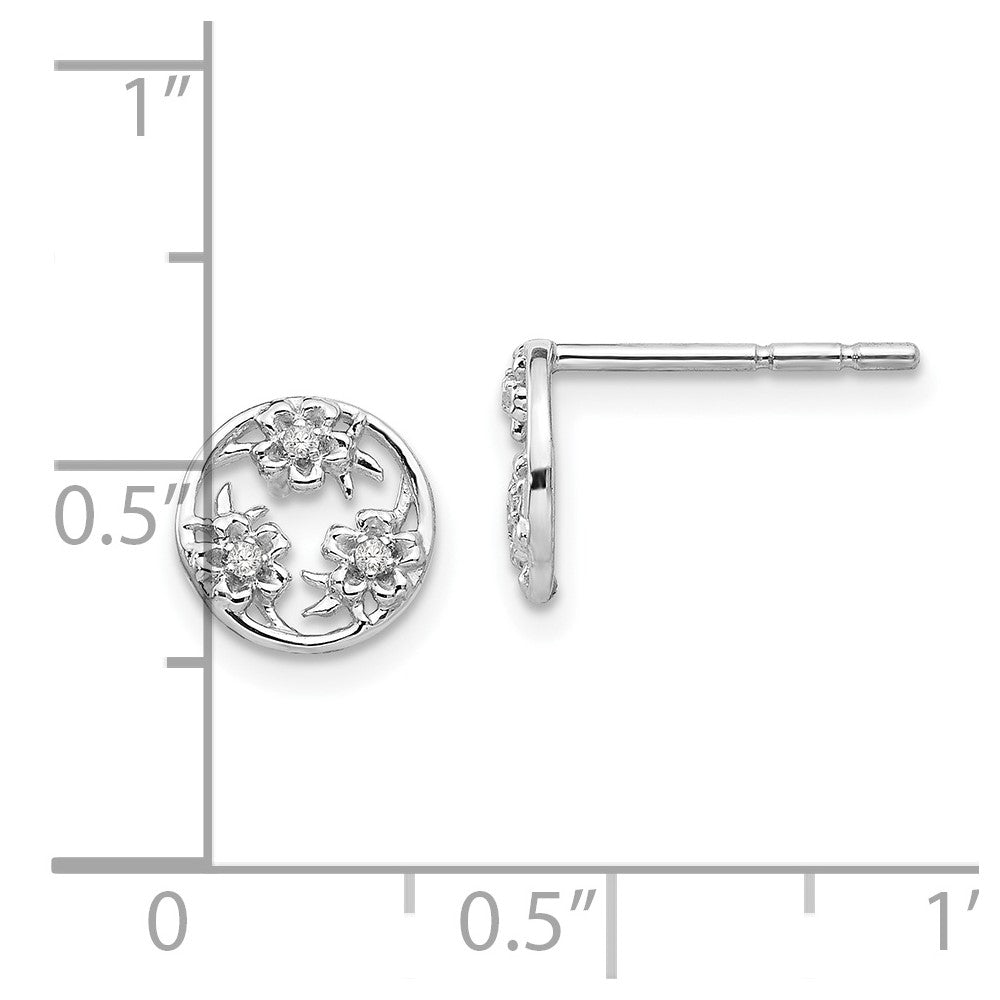 QW427 White Ice Sterling Silver Rhodium-plated Diamond Flower Post Earrings