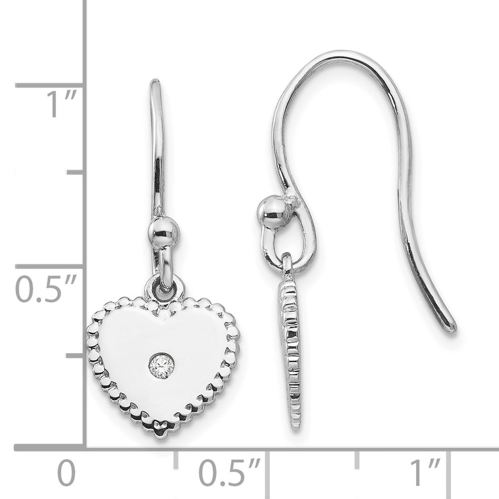 QW432 White Ice Sterling Silver Rhodium-plated Diamond Shepherd Hook Heart Dangle Earrings