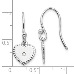 QW432 White Ice Sterling Silver Rhodium-plated Diamond Shepherd Hook Heart Dangle Earrings