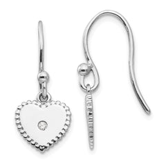 QW432 White Ice Sterling Silver Rhodium-plated Diamond Shepherd Hook Heart Dangle Earrings