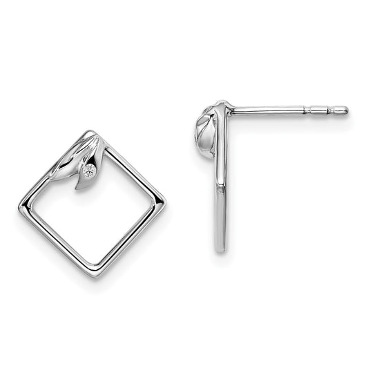 QW453 White Ice Sterling Silver Rhodium-plated Diamond-shaped Diamond Post Earrings