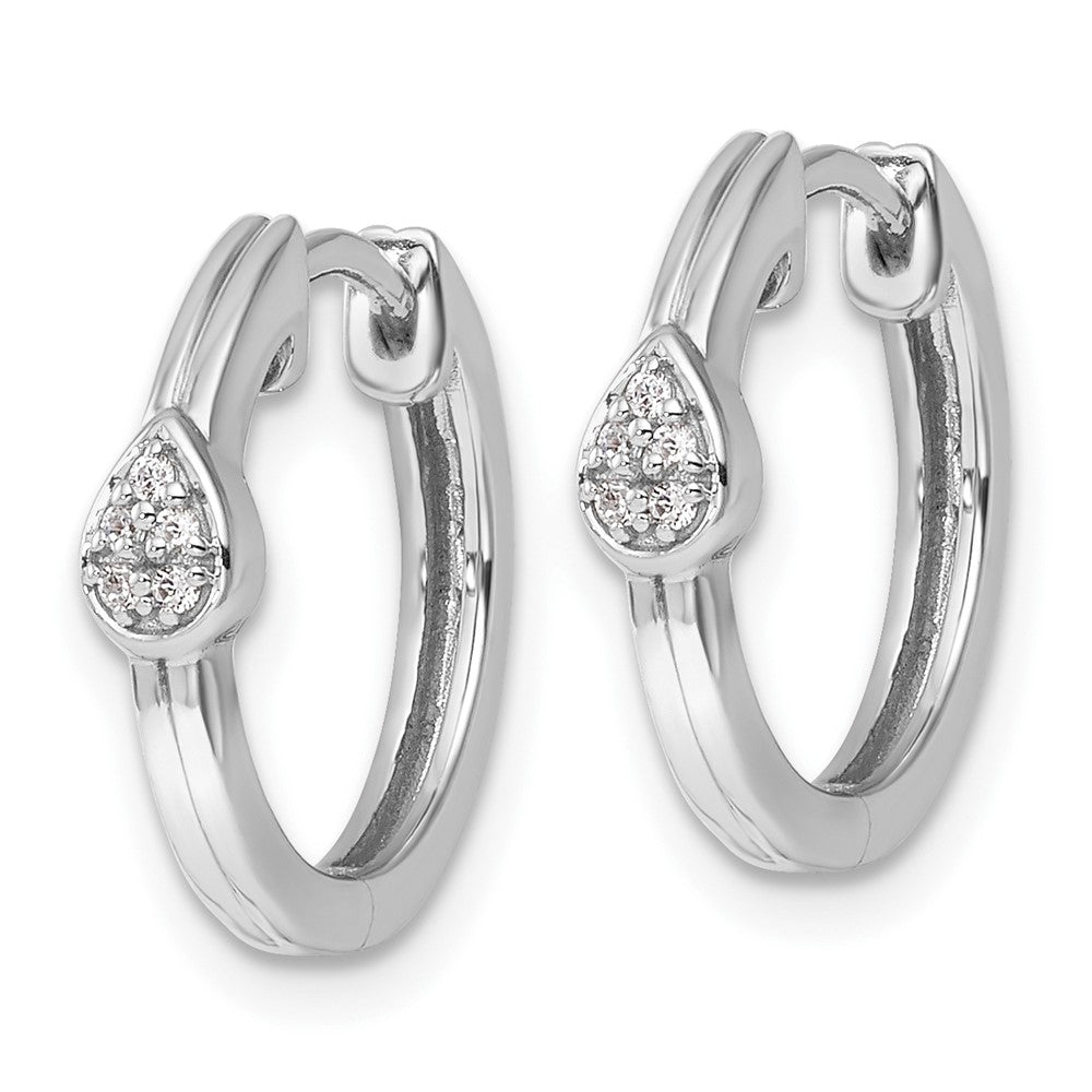 QW501 White Ice Sterling Silver Rhodium-plated Diamond Teardrop Hinged Hoop Earrings