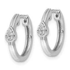QW501 White Ice Sterling Silver Rhodium-plated Diamond Teardrop Hinged Hoop Earrings