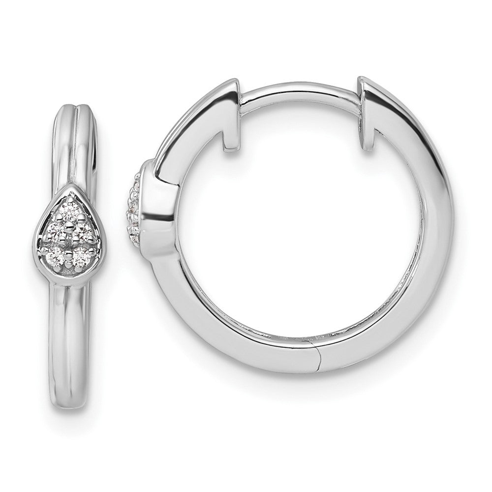 QW501 White Ice Sterling Silver Rhodium-plated Diamond Teardrop Hinged Hoop Earrings