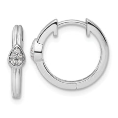 QW501 White Ice Sterling Silver Rhodium-plated Diamond Teardrop Hinged Hoop Earrings