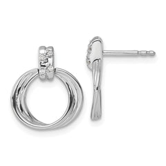 QW502 White Ice Sterling Silver Rhodium-plated Diamond Circle Post Dangle Earrings