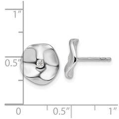 QW503 White Ice Sterling Silver Rhodium-plated Diamond Wavy Disk Post Earrings