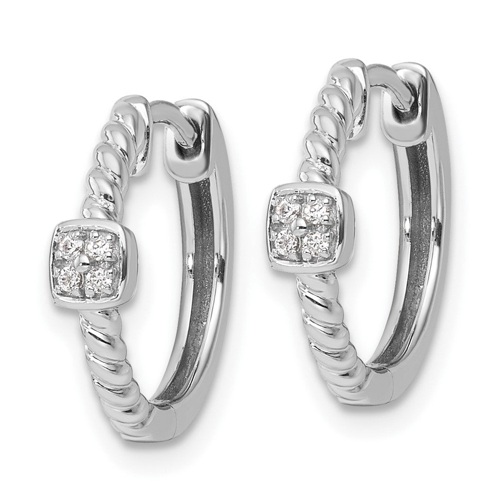 QW505 White Ice Sterling Silver Rhodium-plated Diamond Square Hinged Hoop Earrings
