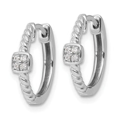 QW505 White Ice Sterling Silver Rhodium-plated Diamond Square Hinged Hoop Earrings