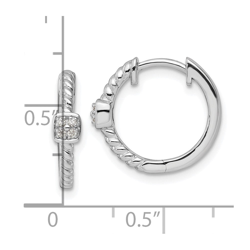 QW505 White Ice Sterling Silver Rhodium-plated Diamond Square Hinged Hoop Earrings