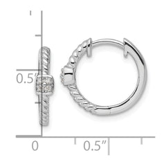 QW505 White Ice Sterling Silver Rhodium-plated Diamond Square Hinged Hoop Earrings