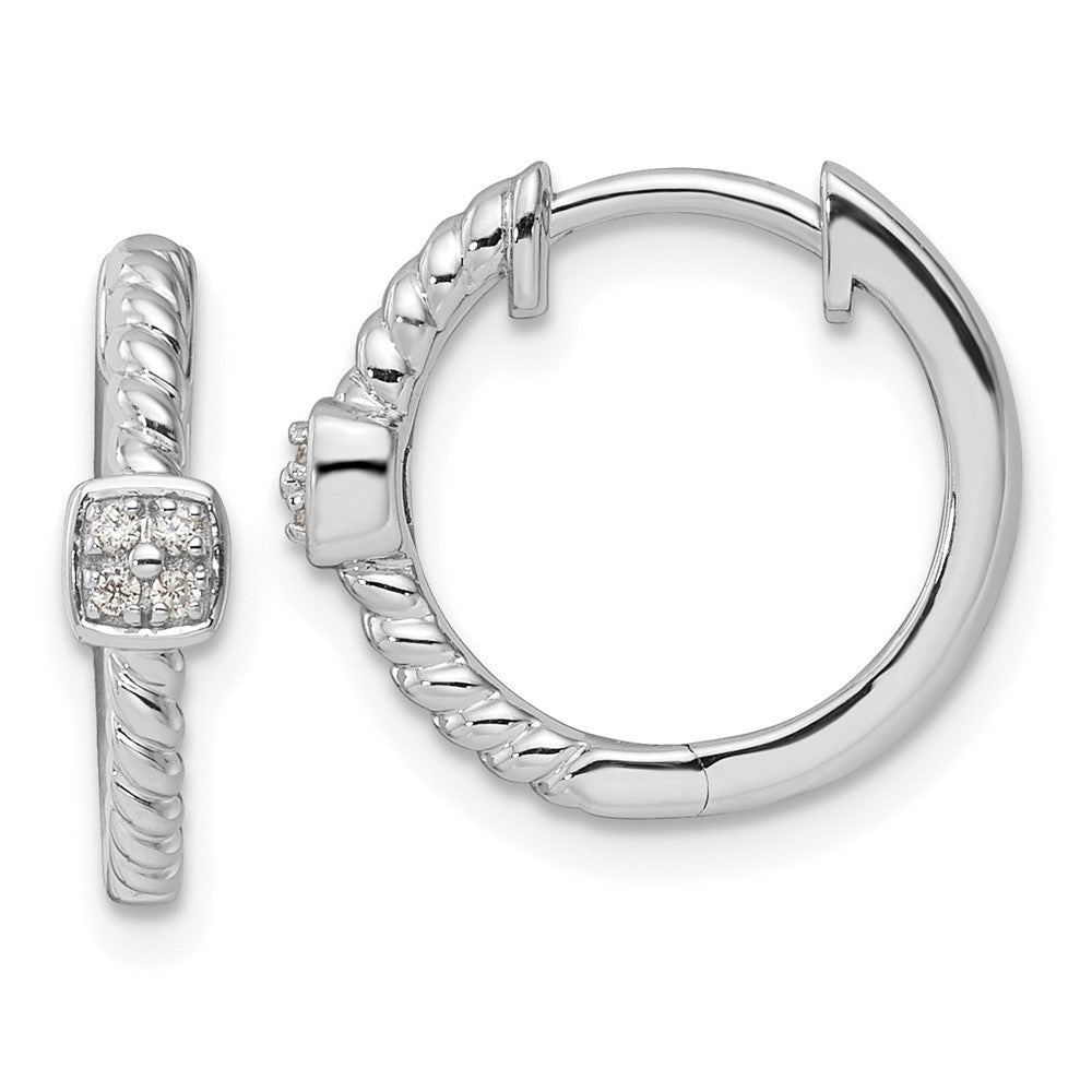 QW505 White Ice Sterling Silver Rhodium-plated Diamond Square Hinged Hoop Earrings