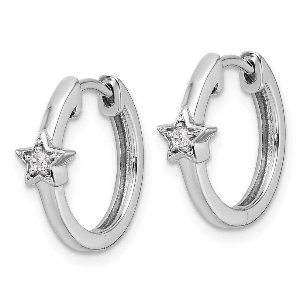 QW508 White Ice Sterling Silver Rhodium-plated Diamond Star Hinged Hoop Earrings