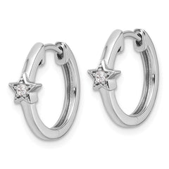QW508 White Ice Sterling Silver Rhodium-plated Diamond Star Hinged Hoop Earrings