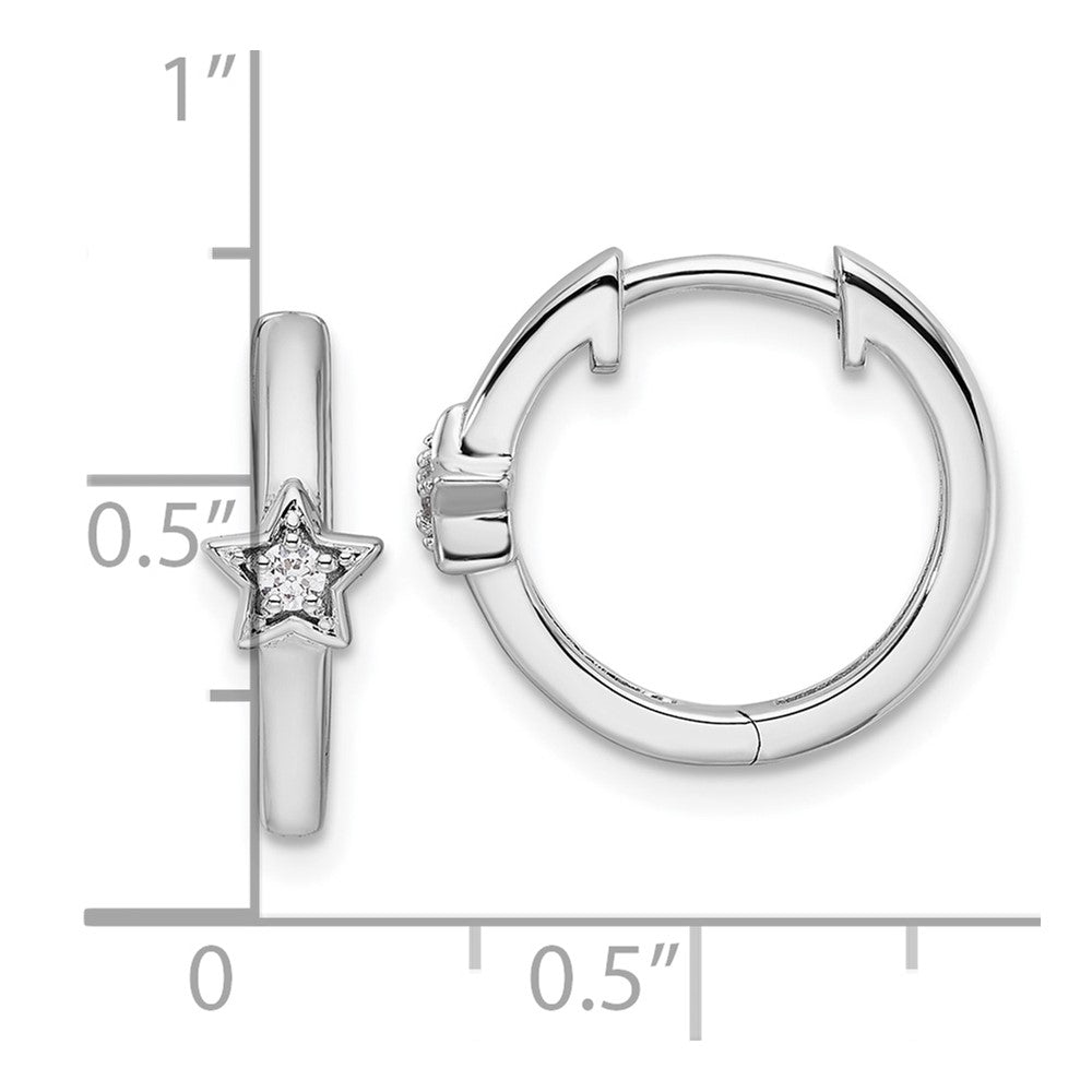 QW508 White Ice Sterling Silver Rhodium-plated Diamond Star Hinged Hoop Earrings