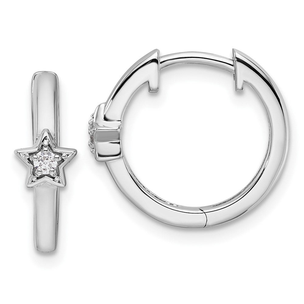 QW508 White Ice Sterling Silver Rhodium-plated Diamond Star Hinged Hoop Earrings