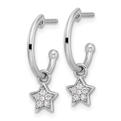 QW509 White Ice Sterling Silver Rhodium-plated Diamond Star Dangle J-Hoop Post Earrings