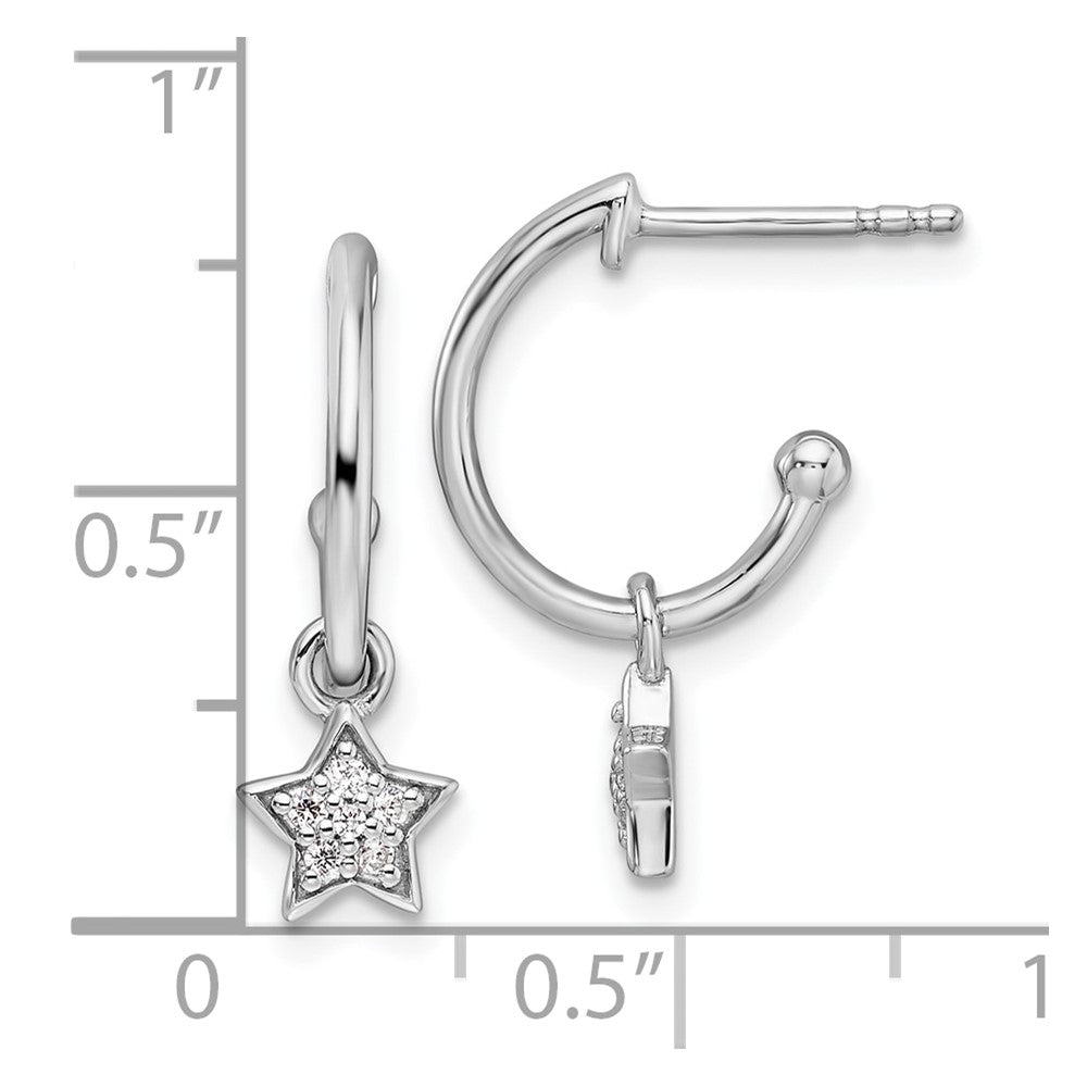 QW509 White Ice Sterling Silver Rhodium-plated Diamond Star Dangle J-Hoop Post Earrings