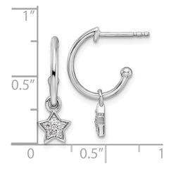 QW509 White Ice Sterling Silver Rhodium-plated Diamond Star Dangle J-Hoop Post Earrings