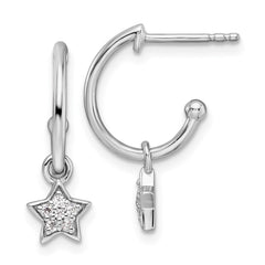 QW509 White Ice Sterling Silver Rhodium-plated Diamond Star Dangle J-Hoop Post Earrings