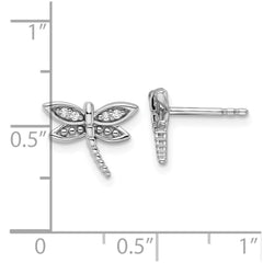 QW519 White Ice Sterling Silver Rhodium-plated Diamond Dragonfly Post Earrings