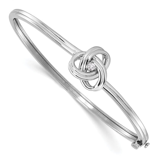 White Ice Sterling Silver Rhodium-plated Diamond Love Knot Hinged Bangle Bracelet QW522