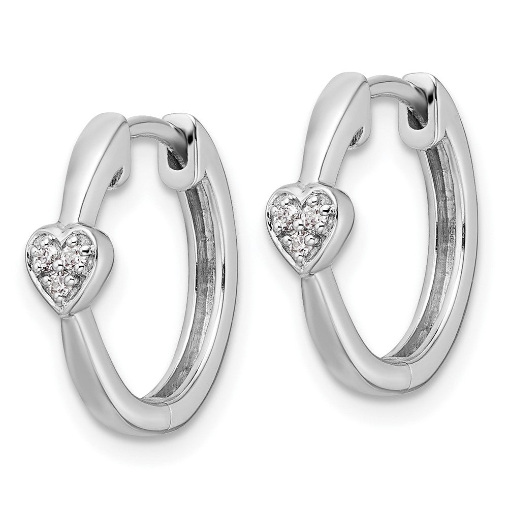 QW524 White Ice Sterling Silver Rhodium-plated Diamond Heart Hinged Hoop Earrings