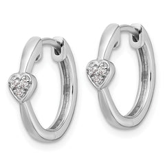 QW524 White Ice Sterling Silver Rhodium-plated Diamond Heart Hinged Hoop Earrings