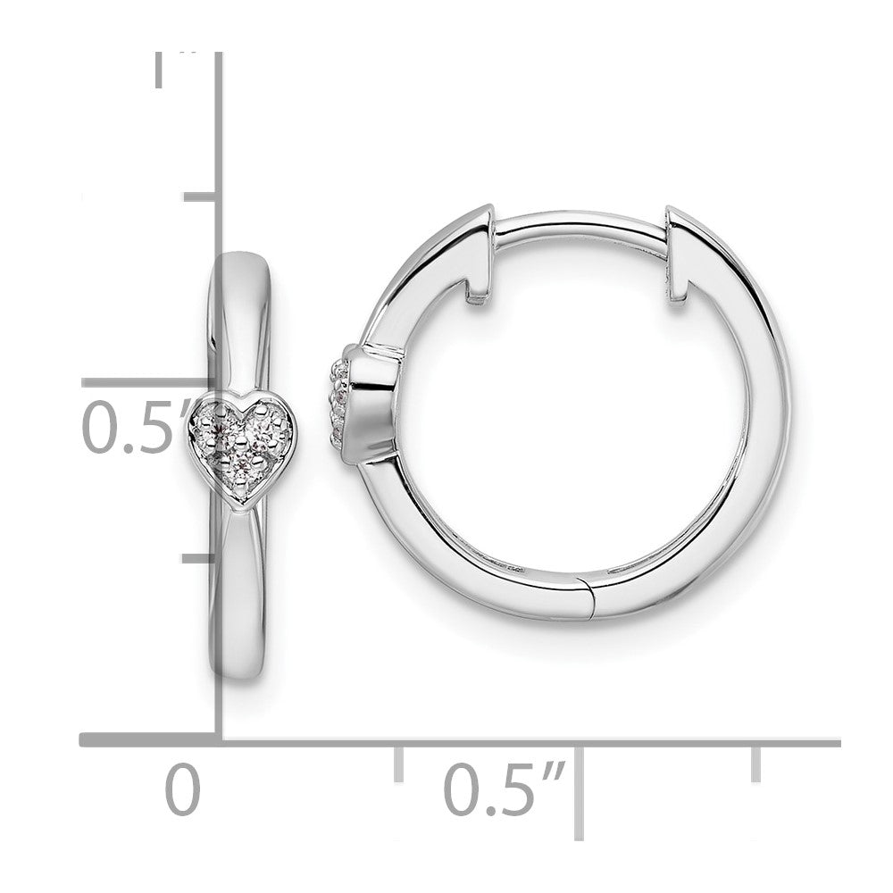 QW524 White Ice Sterling Silver Rhodium-plated Diamond Heart Hinged Hoop Earrings