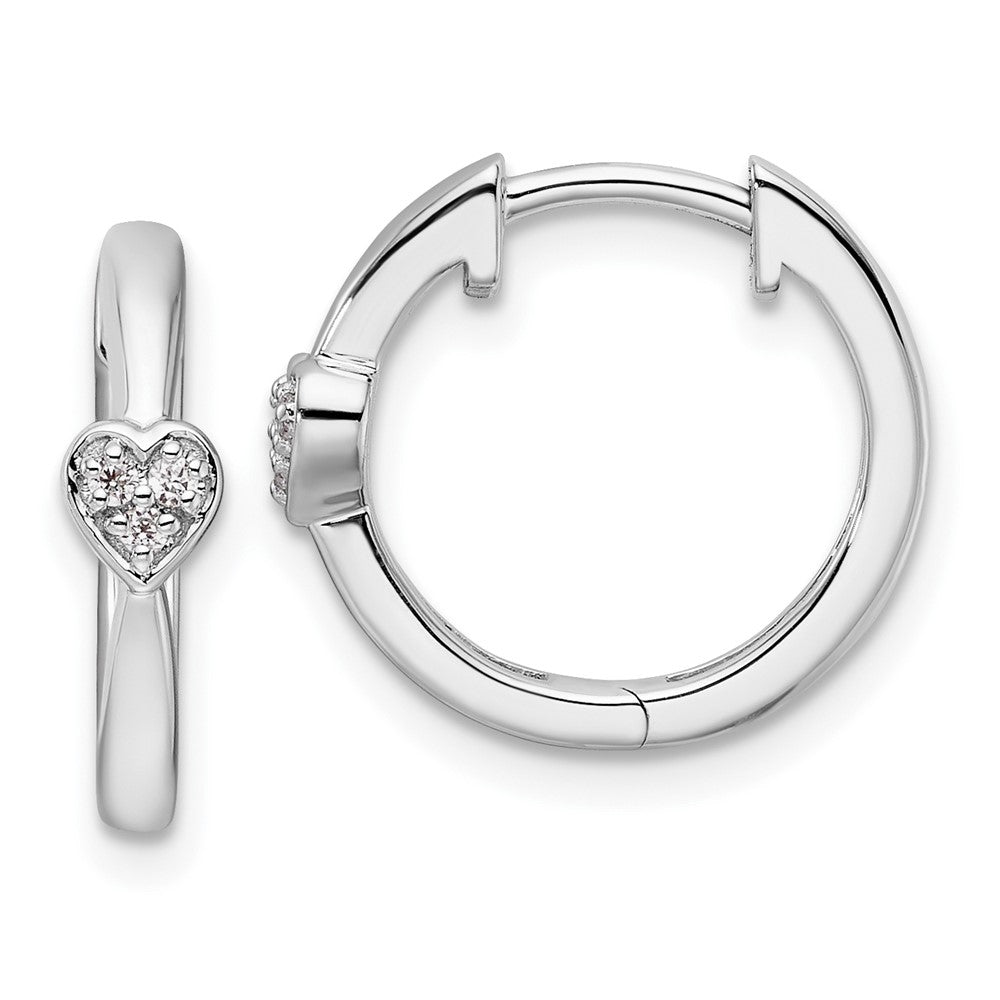 QW524 White Ice Sterling Silver Rhodium-plated Diamond Heart Hinged Hoop Earrings