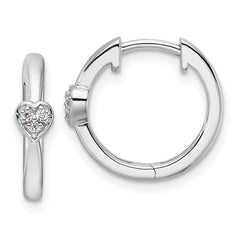 QW524 White Ice Sterling Silver Rhodium-plated Diamond Heart Hinged Hoop Earrings
