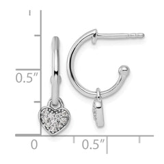 QW525 White Ice Sterling Silver Rhodium-plated Diamond Heart Dangle J-Hoop Post Earrings