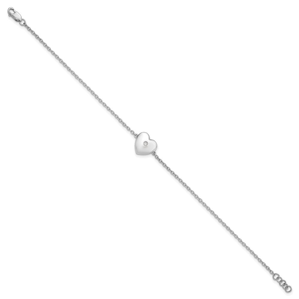 White Ice Sterling Silver Rhodium-plated 7 Inch Diamond Heart with .5 Inch Extender QW537-7